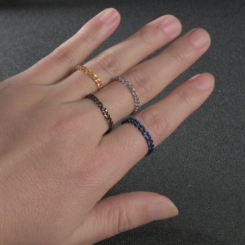 Minimalist Cuban Link Ring Stainless Steel Geometric Chain Design Jewelry Gold Silver Black Blue Rings For Men Women Daily Accessory