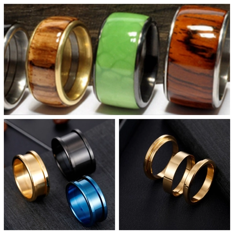 Diy Base de Anillo de Acero Inoxidable con Ranura para Incrustación Industrial Pulido Acero de Titanio Anillo Hombre Mujer Joyería