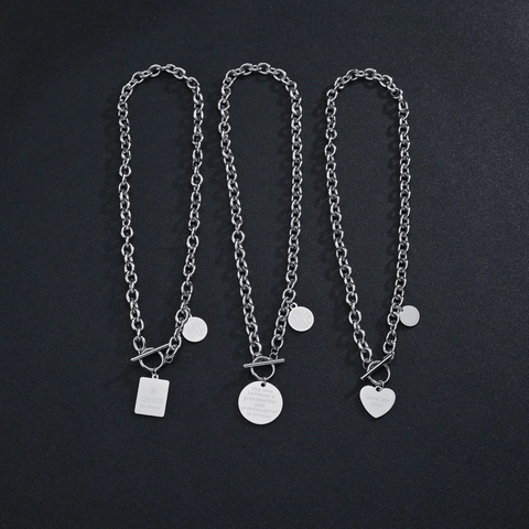 Hip Hop Stainless Steel Letter Pendant Necklace For Men Women Polished English Alphabet Square Heart Toggle Clasp Jewelry Gift