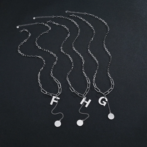 Hip Hop Stainless Steel Letter Pendant Necklace For Men Women Polished English Alphabet Square Heart Toggle Clasp Jewelry Gift