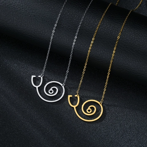 Creative Stethoscope Heart Pendant Necklace For Women Titanium Steel Medical Theme Doctor Nurse Jewelry Gift Gold Silver