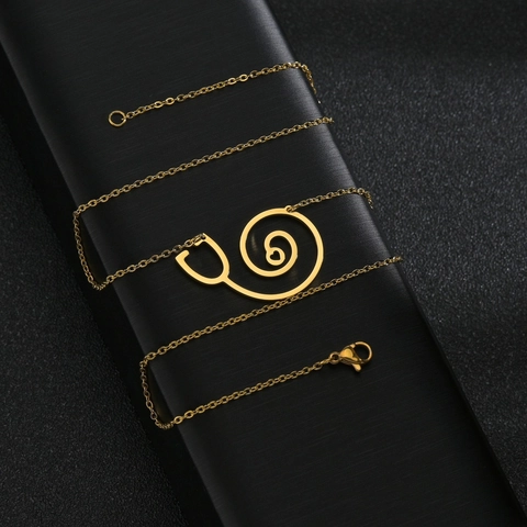 Creative Stethoscope Heart Pendant Necklace For Women Titanium Steel Medical Theme Doctor Nurse Jewelry Gift Gold Silver