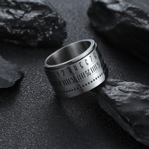 Titanstahl Drehbarer Ring Für Herren Arabische Ziffern Kalenderskala Breiter Spinner Ring Industrieller Minimalistischer Mode Schmuck Finger Zubehör