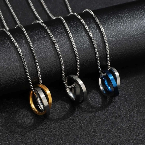 Unisex Mobius Ring Hanger Ketting Titanium Staal In elkaar grijpende Dubbele Ring Box Ketting Choker Voor Koppels Sieraden
