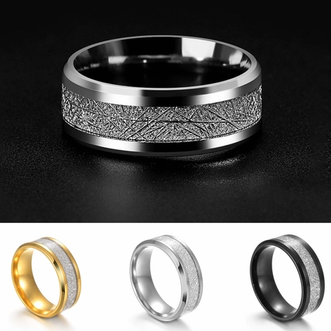 Fashion Men Titanium Steel Ring With Meteorite Texture Inlay Polished Industrial Style Band Ring For Women Men Unisex Jewelry Finger Accessories Gift