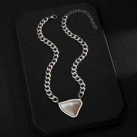 Collana a Catena Cubana in Acciaio Inossidabile Hip Hop Streetwear Con Ciondolo a Cuore Intarsio di Perla Artificiale Gioielli Donna Uomo