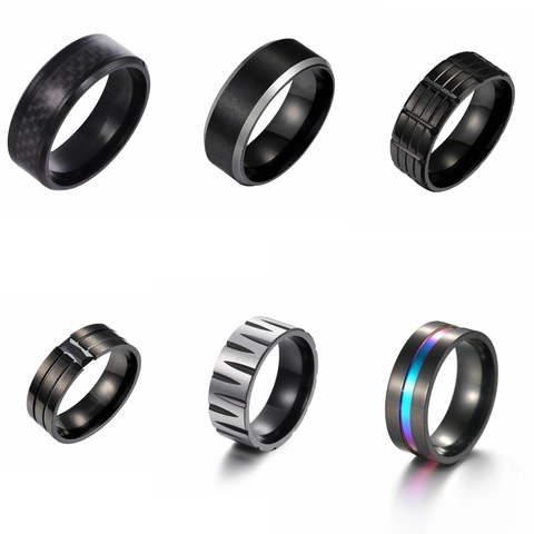Men's Stainless Steel Ring Black Minimalist Band Ring Brushed Matte Finish Industrial Style Unisex Fashion Jewelry Finger Ring Gift