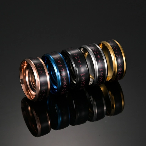 Nordic Viking Rune Titanium Steel Ring Men Women Temperature Sensing Color Changing Band Vintage Punk Jewelry Finger Ring