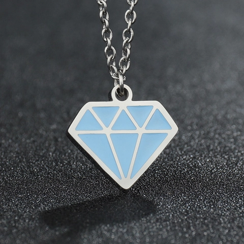 Titanium Staal Diamantvormige Hanger Ketting Blauw Emaille Geometrische O-Ketting Ketting Voor Dames Heren Unisex Sieraden
