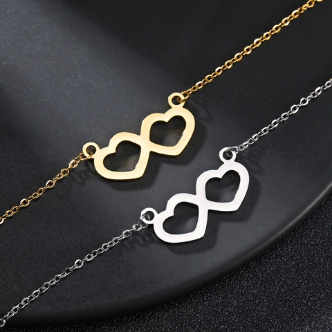 Minimalistische Roestvrijstalen Dubbel Hart Oneindigheidsketting Voor Vrouwen Elegante Sieraden In Koreaanse Stijl