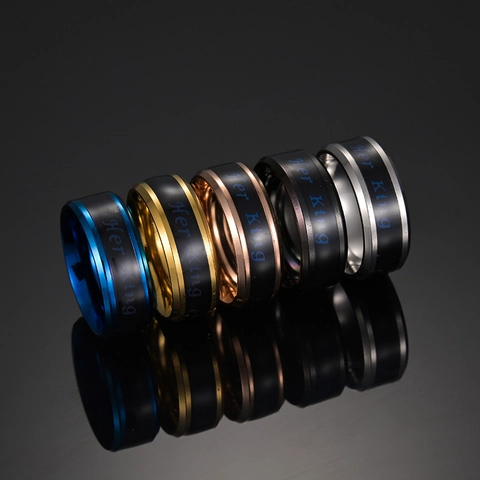 Titanium Steel Temperature Sensitive Color Changing Couple Ring Her King His Queen Lettering Band Ring For Men Women Fashion Jewelry