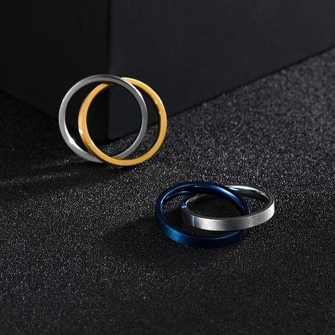Anelli in Acciaio Inossidabile Bicolore Intrecciati Minimalisti per Uomo Donna Finitura Opaca Spazzolata Anello a Fascia Geometrica Gioielli di Moda