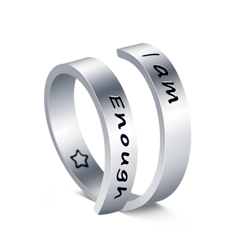 Minimalistisch Edelstahl Geätzt I Am Enough Inspirierender Offener Ring Verstellbar Unisex Stern Gravierter Mode Fingerschmuck