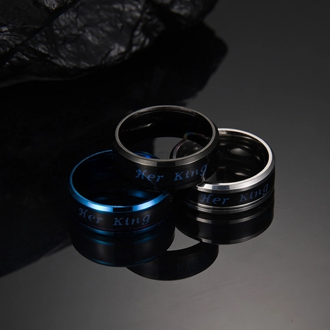 Titanium Steel Temperature Sensitive Color Changing Couple Ring Her King His Queen Lettering Band Ring For Men Women Fashion Jewelry