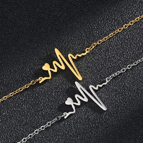 Collana Minimalista in Acciaio Inossidabile con Pendente a Cuore EKG per Coppie Gioielli di Moda Unisex Versatili