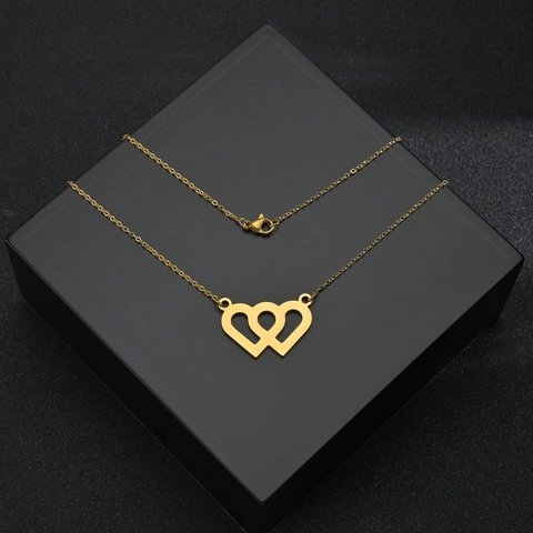 Minimalistische Edelstahl Doppelherz Ineinandergreifende Anhänger Halskette Für Damen Gold Silber Überzogen Mode Schmuck Geschenk