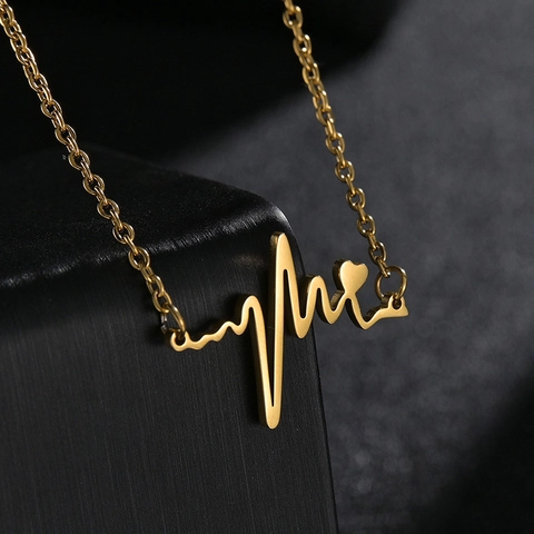 Collana Minimalista in Acciaio Inossidabile con Pendente a Cuore EKG per Coppie Gioielli di Moda Unisex Versatili