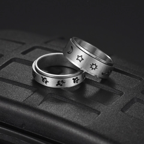 Bague Rotative en Acier Inoxydable pour Soulagement de l'Anxiété Unisexe Métal Brossé Fidget Ring Chat Tortue Météo Bijoux