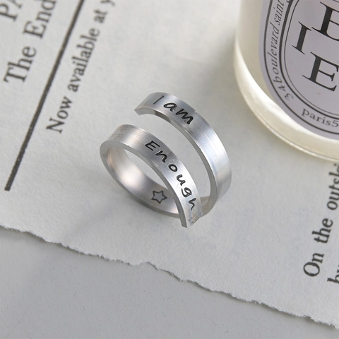 Minimalistisch Edelstahl Geätzt I Am Enough Inspirierender Offener Ring Verstellbar Unisex Stern Gravierter Mode Fingerschmuck