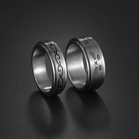Bague Rotative en Acier Inoxydable pour Soulagement de l'Anxiété Unisexe Métal Brossé Fidget Ring Chat Tortue Météo Bijoux