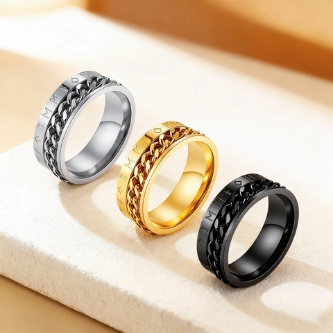 Bague Spinner Runes Viking Acier Inoxydable Chaîne Rotative Bague Mythologie Nordique Fidget Ring pour Hommes Femmes Bijoux Punk