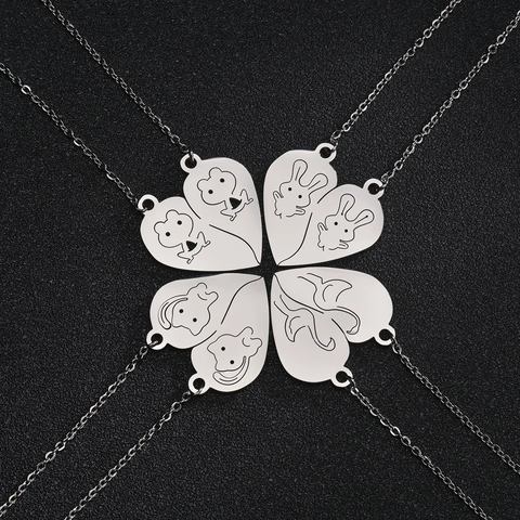 Stainless Steel Heart Puzzle Necklace Set For Couples BFF Minimalist Animal Etched Pendant Necklace Jewelry Anniversary Gift