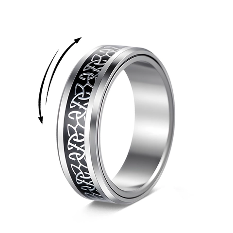 Anello Spinner Nodo Celtico Vichingo da Uomo in Acciaio al Titanio Fascia Ruotabile Antistress Motivo Geometrico Gioiello di Moda