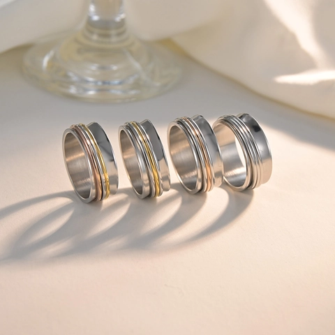 8mm Stainless Steel Spinner Ring For Women Men Decompression Rotatable Tri-color Band Ring Minimalist Jewelry Party Gift