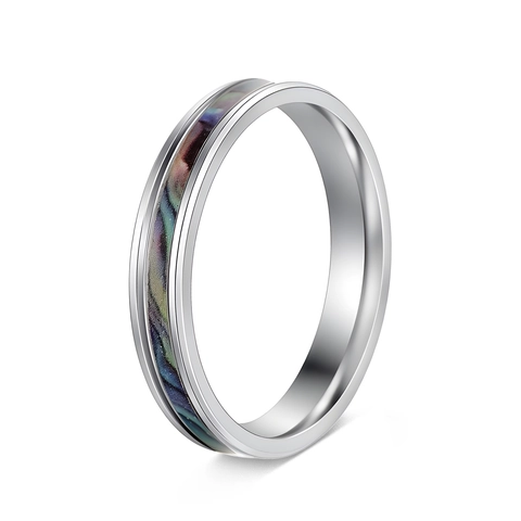 Minimalistischer Titanstahlring Für Damen Herren Irisierendes Abalone-Muschel Inlay Hochglanzpoliert Paar Versprechen Ring Mode Schmuck