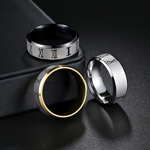 Anello in Acciaio Inossidabile con Numeri Romani per Uomo Donna Fede Nuziale Opaca Lucida Retro Semplice Moda Urbana Gioielli Regalo