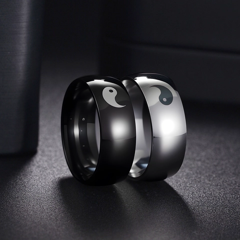 Stainless Steel Yin Yang Tai Chi Ring For Men Women Laser Engraved Electroplated Retro Finger Ring Jewelry 8mm Band