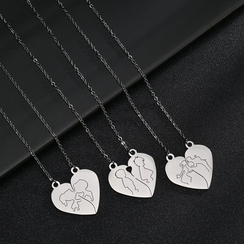 Stainless Steel Heart Puzzle Necklace Set For Couples BFF Minimalist Animal Etched Pendant Necklace Jewelry Anniversary Gift