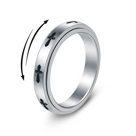 Bague Spinner en Acier Inoxydable pour Hommes Femmes Motif de Croix Rotatif Soulagement de l'Anxiété Band Gothic Minimaliste Bijoux de Mode