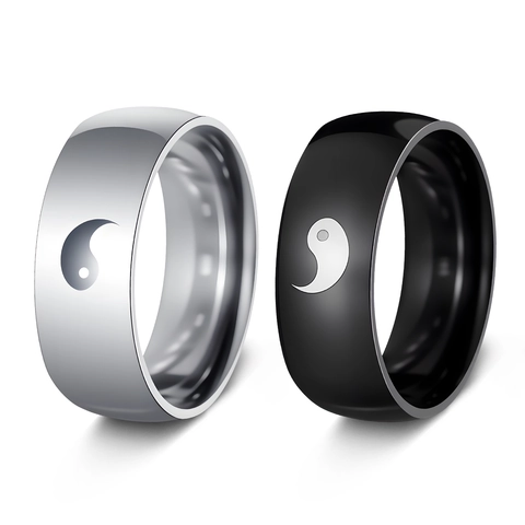 Stainless Steel Yin Yang Tai Chi Ring For Men Women Laser Engraved Electroplated Retro Finger Ring Jewelry 8mm Band