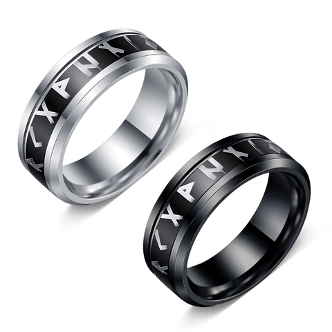 Nordic Viking Rune Ring For Men Stainless Steel Ancient Futhark Script Engraved Vintage Punk Gothic Band Ring Jewelry Gift