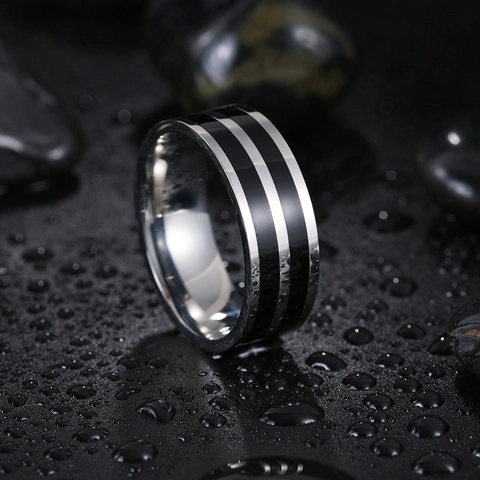Minimalist Titanium Steel Ring For Men Women Silver Black Double Groove Stripes Band Ring Wedding Fashion Jewelry