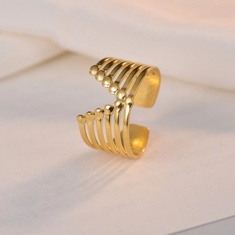Minimalist Titanium Steel Multi Layer Open Adjustable Ring For Women Geometric Hollow Wave Line Finger Ring Jewelry Gift