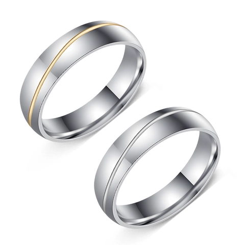 Bague Minimaliste en Acier Inoxydable 6mm Bicolore pour Couples Poli Miroir Ligne Oblique Bijoux de Mode Ornement