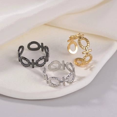 Stainless Steel Open Ring For Women Adjustable Geometric Hollow Female Symbol Finger Ring Punk Fashion Jewelry Gift