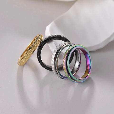 Stainless Steel Spinner Ring For Women Anxiety Relief Frosted Sandblasted Finish Band Fashion Rotating Fidget Ring Gift