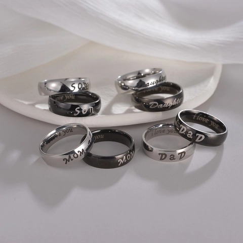 Anillo de Acero Inoxidable Minimalista Grabado Familia DAD MOM SON Daughter I Love You Anillo de Banda Pulida Regalo Joyería Para Hombre Mujer