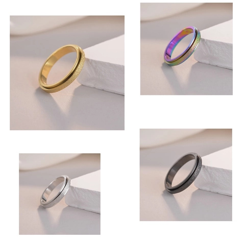 Stainless Steel Spinner Ring For Women Anxiety Relief Frosted Sandblasted Finish Band Fashion Rotating Fidget Ring Gift