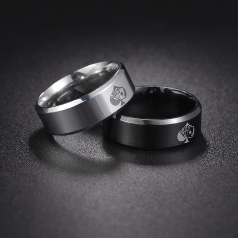 Vintage Stainless Steel Ace Of Spades Poker Ring For Men Hip Hop Punk Style Fashion Jewelry Finger Ring Black Silver