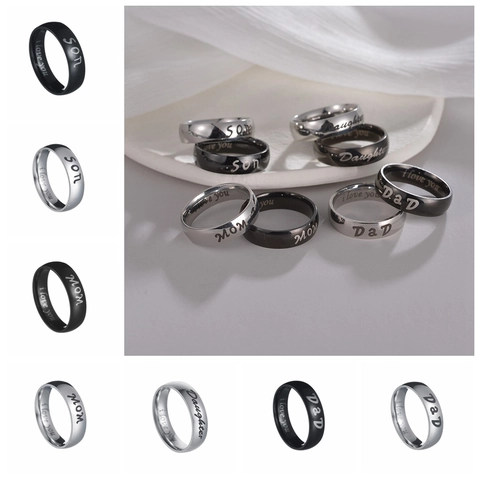 Anillo de Acero Inoxidable Minimalista Grabado Familia DAD MOM SON Daughter I Love You Anillo de Banda Pulida Regalo Joyería Para Hombre Mujer