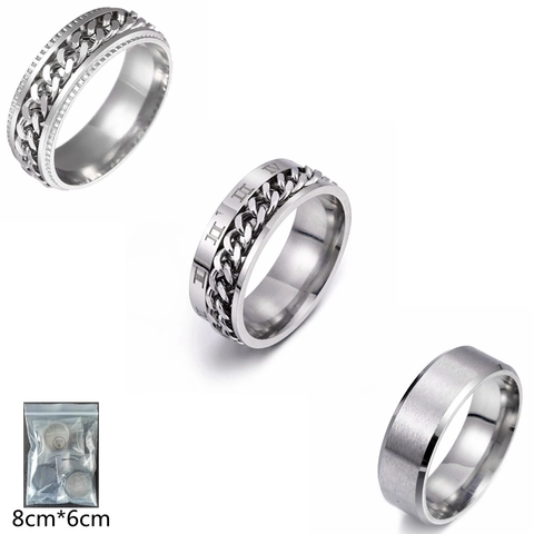 Titanium Staal Roterende Ketting Ring Romeinse Cijfers Geborstelde Afwerking Stressverlichting Spinner Vingerring Voor Heren Sieraden