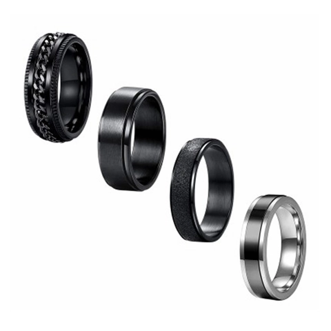 Stainless Steel Spinner Rings For Men Women Anxiety Decompression Black Silver Chain Rotating Band Rings Industrial Punk Jewelry