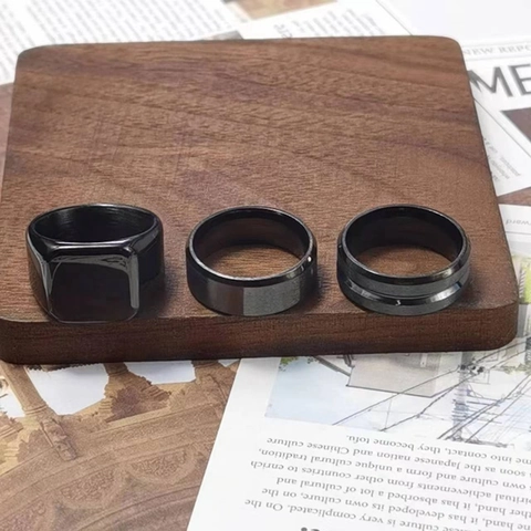 Men's Black Titanium Steel Signet And Band Ring Collection Vintage Minimalist Outdoor Fashion Jewelry For Men