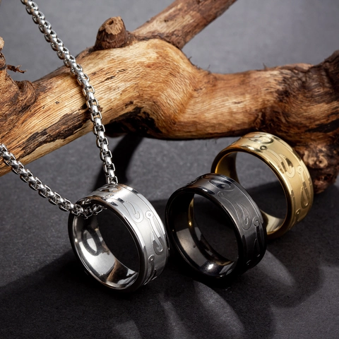 Titaniumstaal Vishaak Patroon Ring Hanger Halsketting Voor Heren Dames Hip Hop Punk Box Ketting Trui Ketting Sieraden