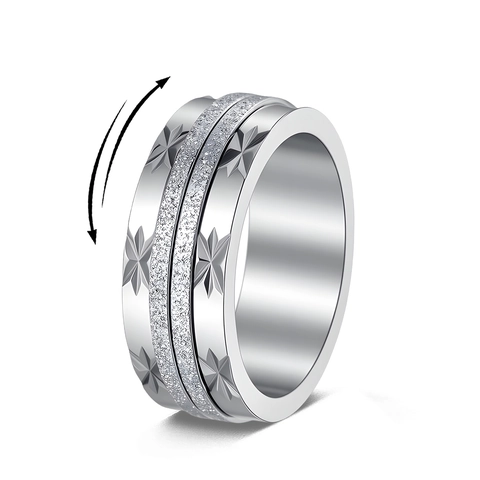 Women Stainless Steel Star Pattern Spinner Ring Sandblasted Rotatable Stress Relief Band Ring Fashion Jewelry Gift