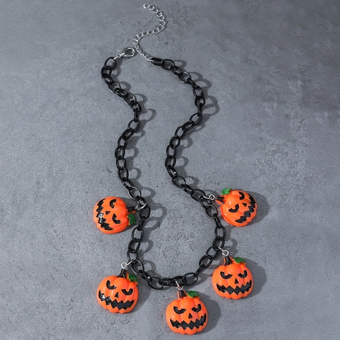 Halloween Funny Pumpkin Pendant Necklace Black Chain Jack-O'-Lantern Acrylic Zinc Alloy Costume Jewelry For Women Party